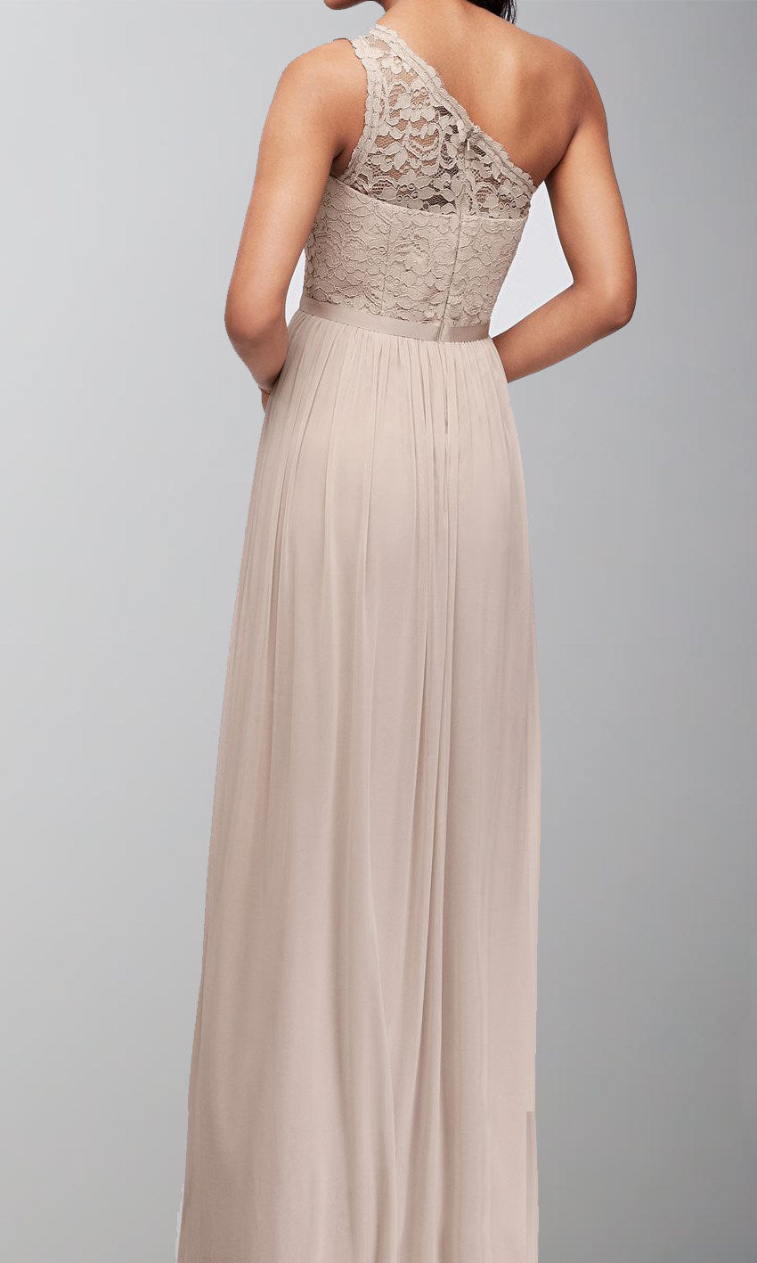 Wine Lace One Shoulder Long Bridesmaid Dresses with Slit P519 - promboutiqueonline