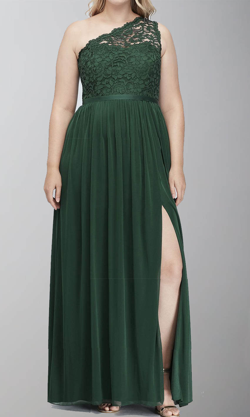 Wine Lace One Shoulder Long Bridesmaid Dresses with Slit P519 - promboutiqueonline