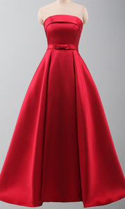 Strapless Straight Neck Long Satin Red Princess Prom Ball Gowns Lace Up Back P522 - promboutiqueonline