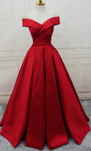 Load image into Gallery viewer, Off Shoulder Cross Revers Neckline Pleated Red Ball Gowns Lace Up Back KSP524