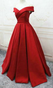 Off Shoulder Cross Revers Neckline Pleated Red Ball Gowns Lace Up Back KSP524