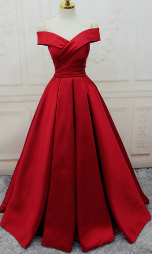 Off Shoulder Cross Revers Neckline Pleated Red Ball Gowns Lace Up Back KSP524 - promboutiqueonline