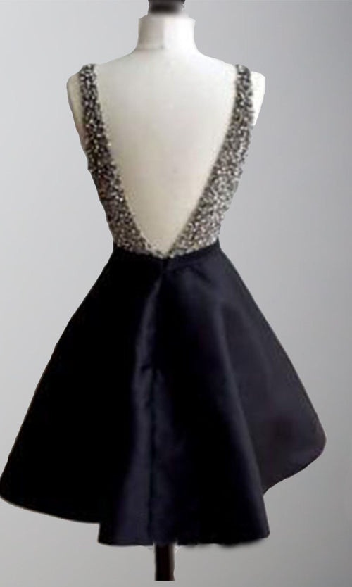 Plunging Illusion V-neck Short Black Graduation Prom Dresses Online KSP525 - promboutiqueonline