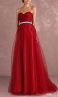 Long Red Strapless Prom Dresses for Girls with Lace Up Back P526 - promboutiqueonline