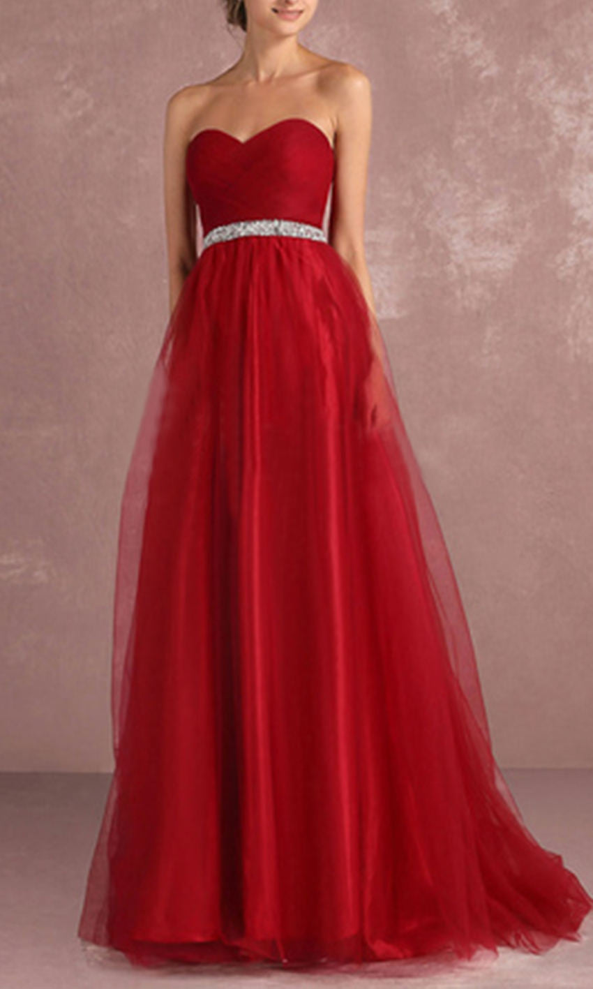 Long Red Strapless Prom Dresses for Girls with Lace Up Back P526 - promboutiqueonline