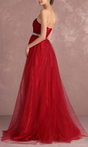 Long Red Strapless Prom Dresses for Girls with Lace Up Back P526