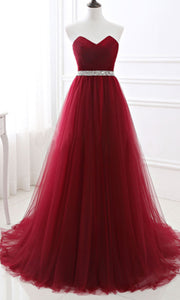 Long Red Strapless Prom Dresses for Girls with Lace Up Back P526