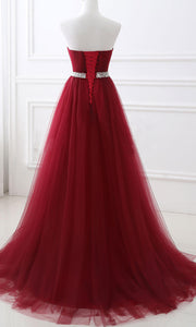 Long Red Strapless Prom Dresses for Girls with Lace Up Back P526 - promboutiqueonline