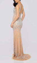 Load image into Gallery viewer, V-neck Long Slit Sleek Sequin Sheath Prom Dresses With Train and Tank Straps P527