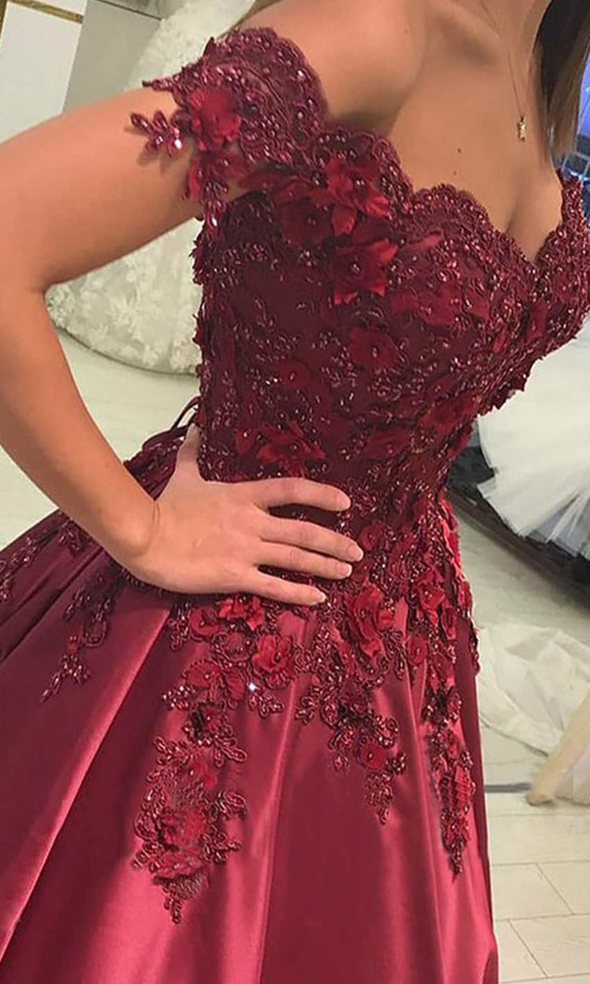 Cold Shoulder Long Applique Lace UP Corset Ball Gowns Princess Prom Dresses P530 - promboutiqueonline