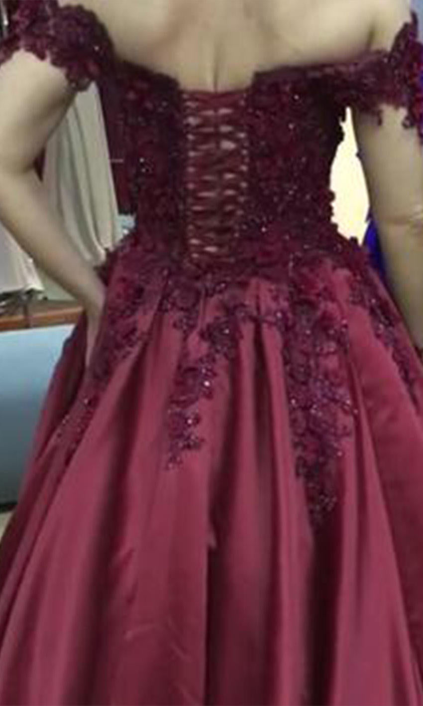 Cold Shoulder Long Applique Lace UP Corset Ball Gowns Princess Prom Dresses P530 - promboutiqueonline