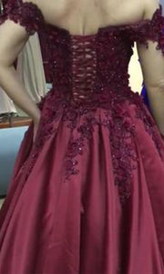 Cold Shoulder Long Applique Lace UP Corset Ball Gowns Princess Prom Dresses P530