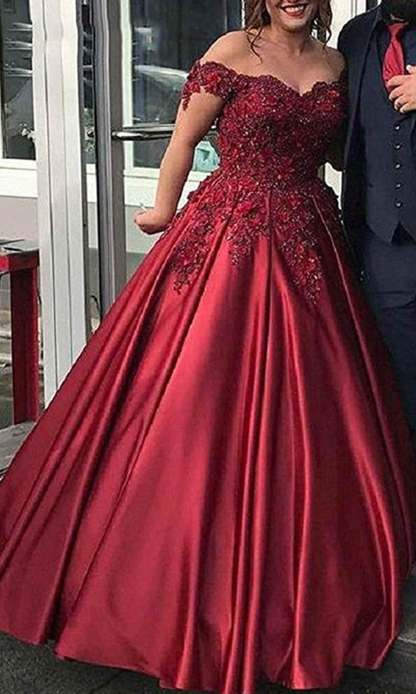 Cold Shoulder Long Applique Lace UP Corset Ball Gowns Princess Prom Dresses P530 - promboutiqueonline