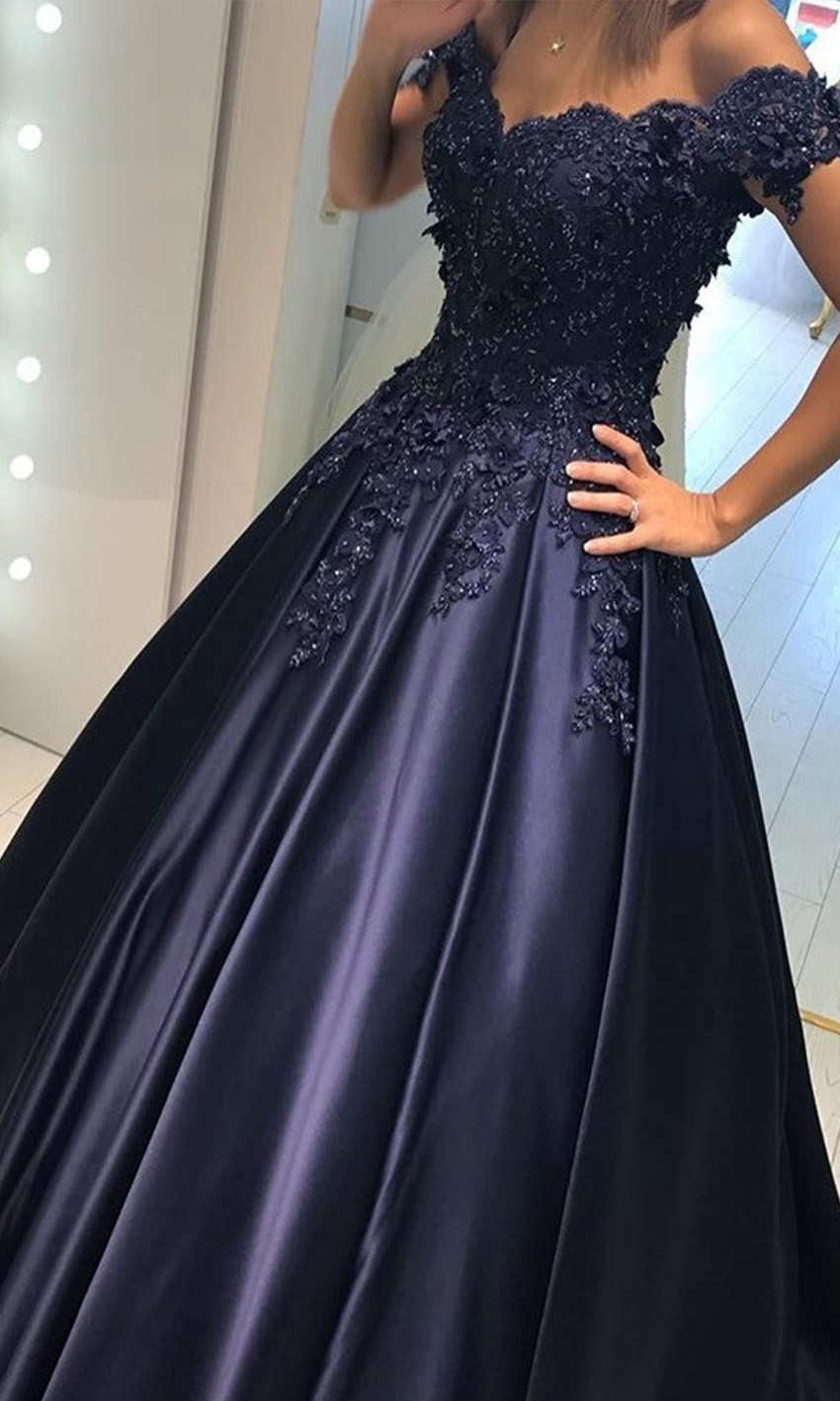 Cold Shoulder Long Applique Lace UP Corset Ball Gowns Princess Prom Dresses P530