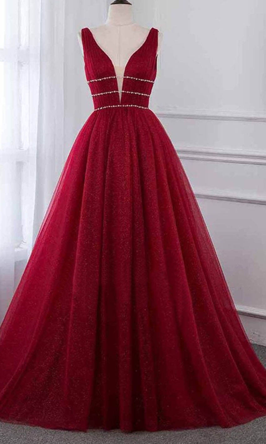 Shimmering Princess Long Red Prom Gown Dress with Tank Straps P532 - promboutiqueonline