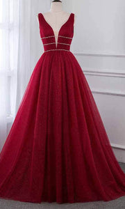 Shimmering Princess Long Red Prom Gown Dress with Tank Straps P532