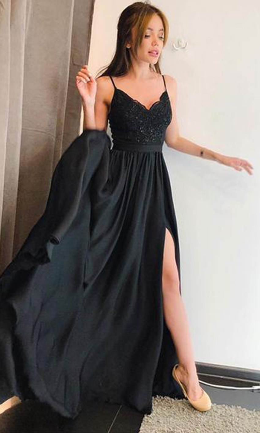 Spaghetti Straps Green Lace Long Slit Prom Dresses  P533 - promboutiqueonline