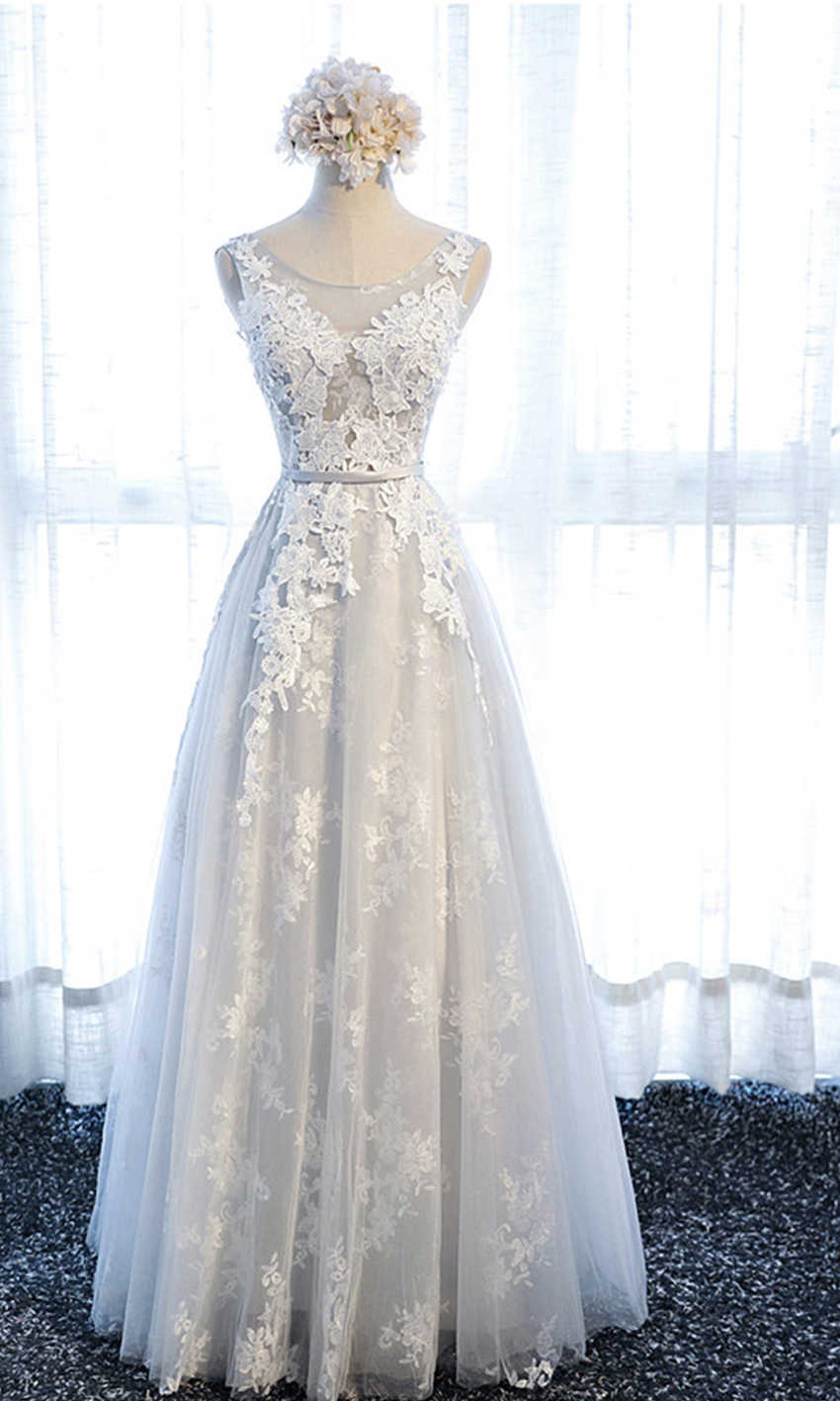 Beautiful Double Layer Applique Long Grey Prom Dresses Lace Up Back P534 - promboutiqueonline
