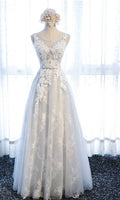 Beautiful Double Layer Applique Long Grey Prom Dresses Lace Up Back P534 - promboutiqueonline