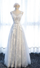 Load image into Gallery viewer, Beautiful Double Layer Applique Long Grey Prom Dresses Lace Up Back P534