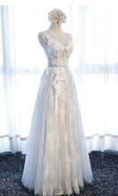 Load image into Gallery viewer, Beautiful Double Layer Applique Long Grey Prom Dresses Lace Up Back P534