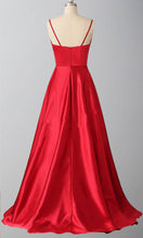 Load image into Gallery viewer, Red Satin Long Prom Dresses With Spaghetti Straps and V-neck P542 - promboutiqueonline