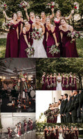Long Burgundy Cold Shoulder Bridesmaid Dresses P545 - promboutiqueonline