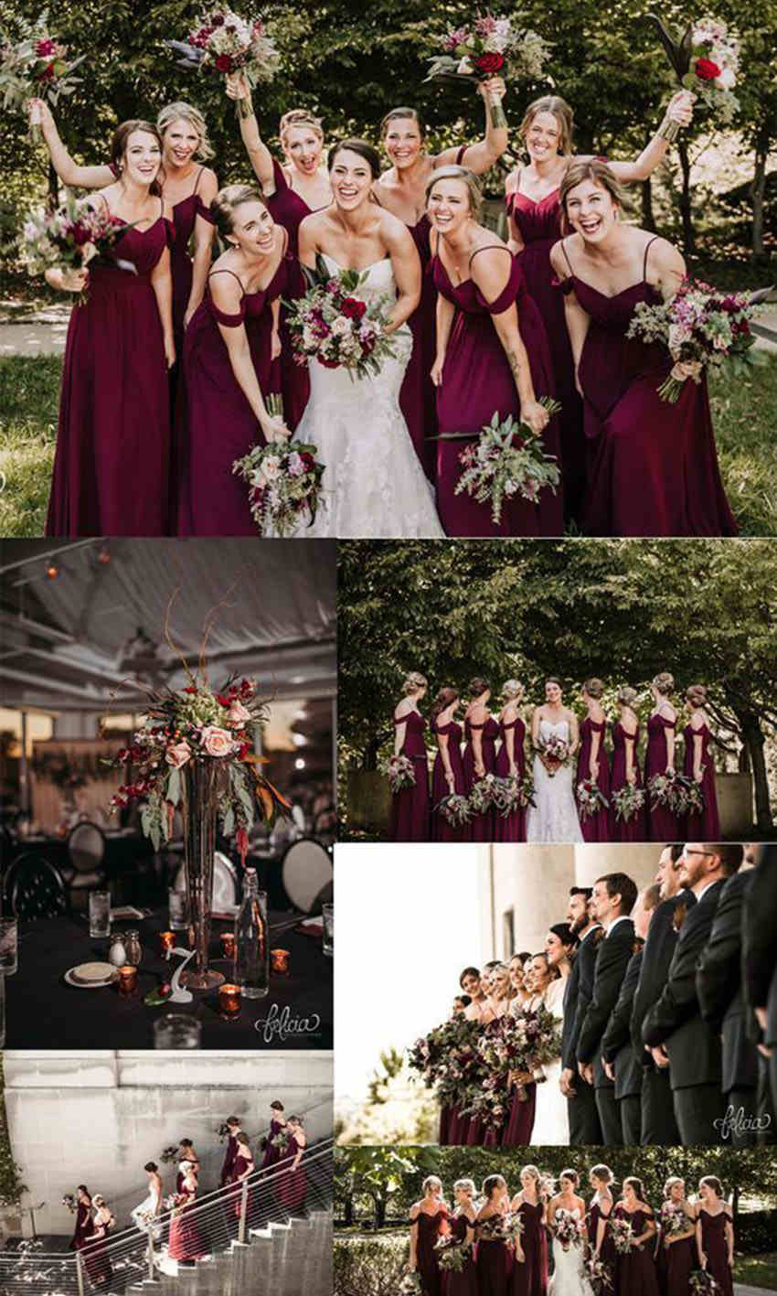 Long Burgundy Cold Shoulder Bridesmaid Dresses P545 - promboutiqueonline