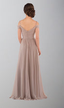 Load image into Gallery viewer, Long Burgundy Cold Shoulder Bridesmaid Dresses P545