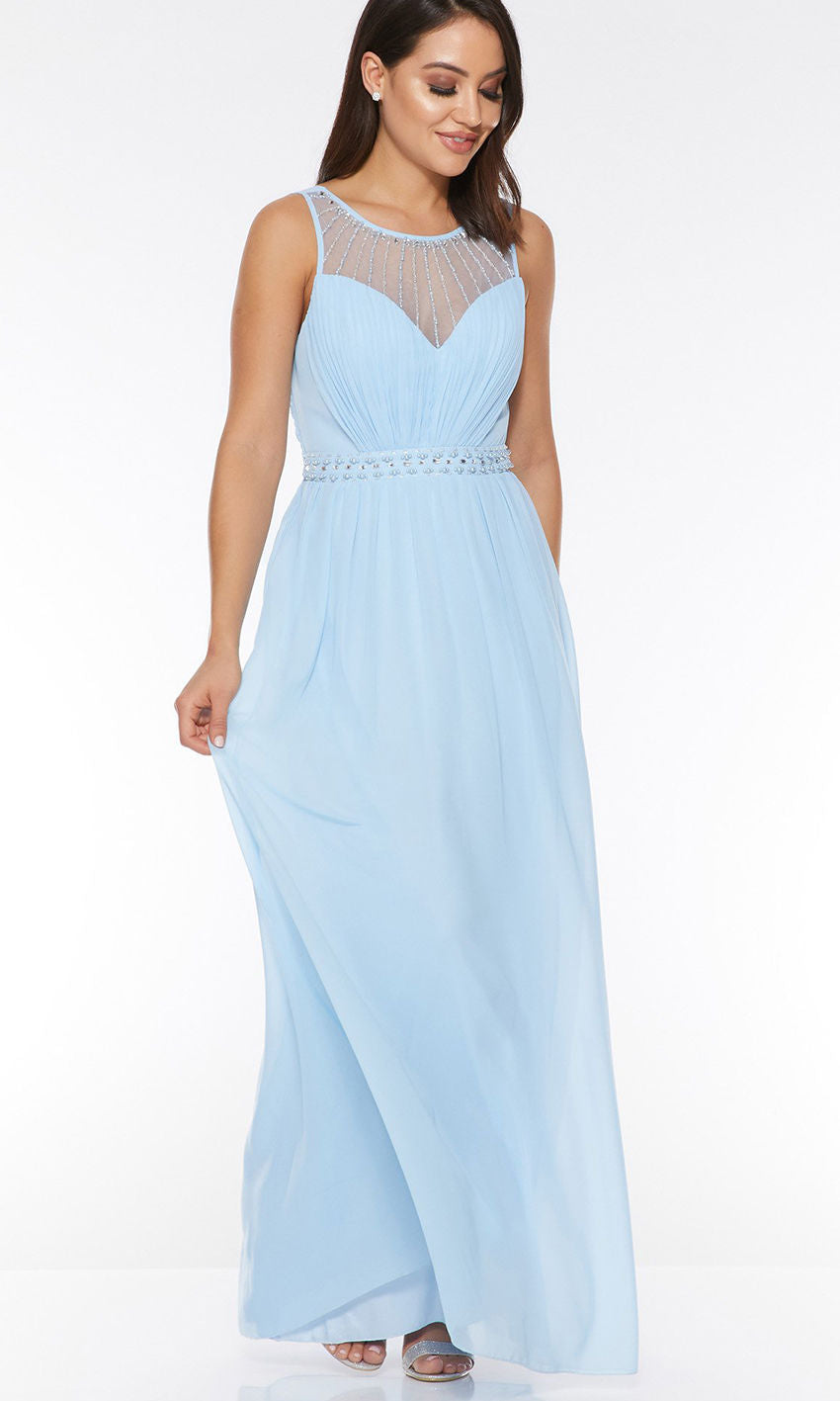 Light Blue Long Prom Dresses with Embellished High Illusion Sweetheart Neck KSP547 - promboutiqueonline