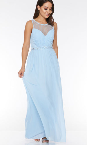 Light Blue Long Prom Dresses with Embellished High Illusion Sweetheart Neck KSP547