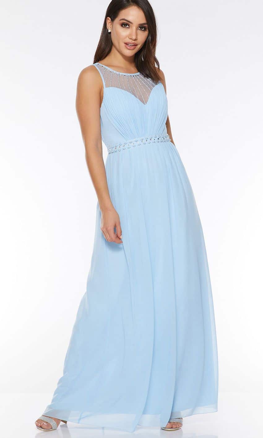 Light Blue Long Prom Dresses with Embellished High Illusion Sweetheart Neck KSP547 - promboutiqueonline