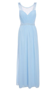 Light Blue Long Prom Dresses with Embellished High Illusion Sweetheart Neck KSP547