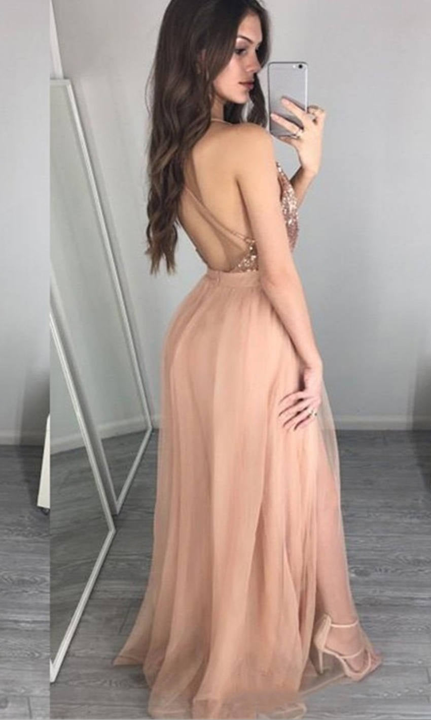 Metallic Long Backless Strappy Prom Dresses With Spaghetti Straps P548 - promboutiqueonline