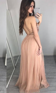Metallic Long Backless Strappy Prom Dresses With Spaghetti Straps P548