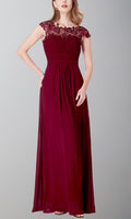 Burgundy  Chiffon Bridesmaid Dresses with Sequin Floral Lace Illusion Neckline P554 - promboutiqueonline