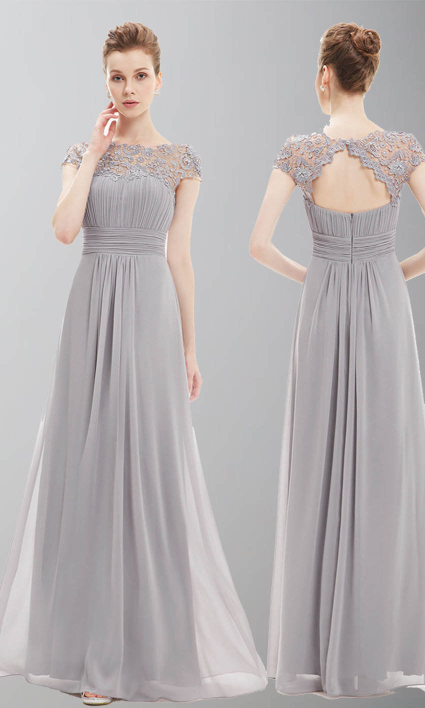 Burgundy  Chiffon Bridesmaid Dresses with Sequin Floral Lace Illusion Neckline P554 - promboutiqueonline