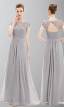 Load image into Gallery viewer, Burgundy  Chiffon Bridesmaid Dresses with Sequin Floral Lace Illusion Neckline P554