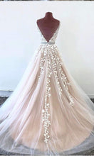 Load image into Gallery viewer, Flowers Embroidery Long Applique Prom Gowns with Wide Straps