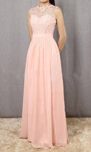 Load image into Gallery viewer, Long Pink Lace Prom Dresses with Sheer Jewel neckline P560