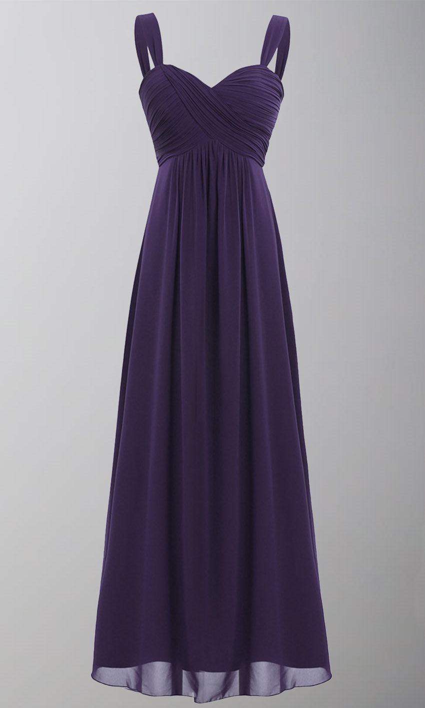 Dark Purple Pleated Chiffon Long Bridesmaid Dresses with Tank Straps P564 - promboutiqueonline