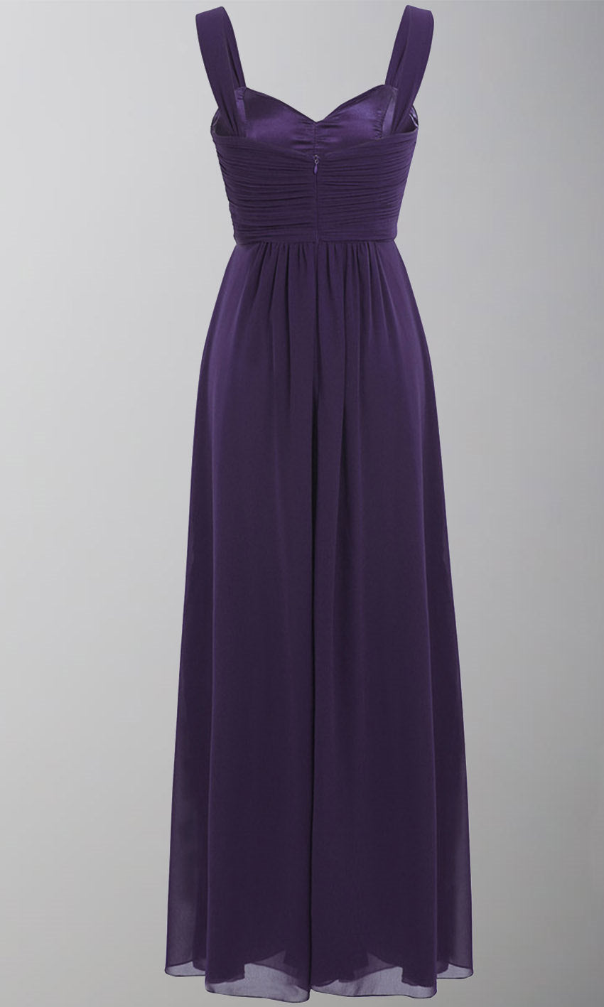 Dark Purple Pleated Chiffon Long Bridesmaid Dresses with Tank Straps P564 - promboutiqueonline