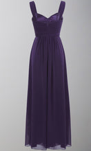 Load image into Gallery viewer, Dark Purple Pleated Chiffon Long Bridesmaid Dresses with Tank Straps P564
