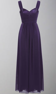 Dark Purple Pleated Chiffon Long Bridesmaid Dresses with Tank Straps P564