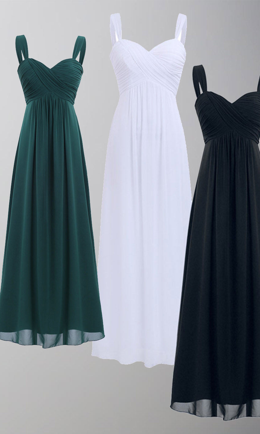 Dark Purple Pleated Chiffon Long Bridesmaid Dresses with Tank Straps P564 - promboutiqueonline