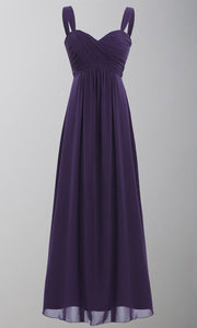 Dark Purple Pleated Chiffon Long Bridesmaid Dresses with Tank Straps P564