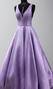 Purple V-neck Princess Prom Dresses with Tank Straps P565