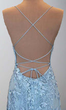 Load image into Gallery viewer, Long Applique Embellished Blue Mermaid Prom Dresses P579