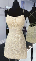 Embellished Short Yellow Cocktail Prom Dresses String Back P581 - promboutiqueonline