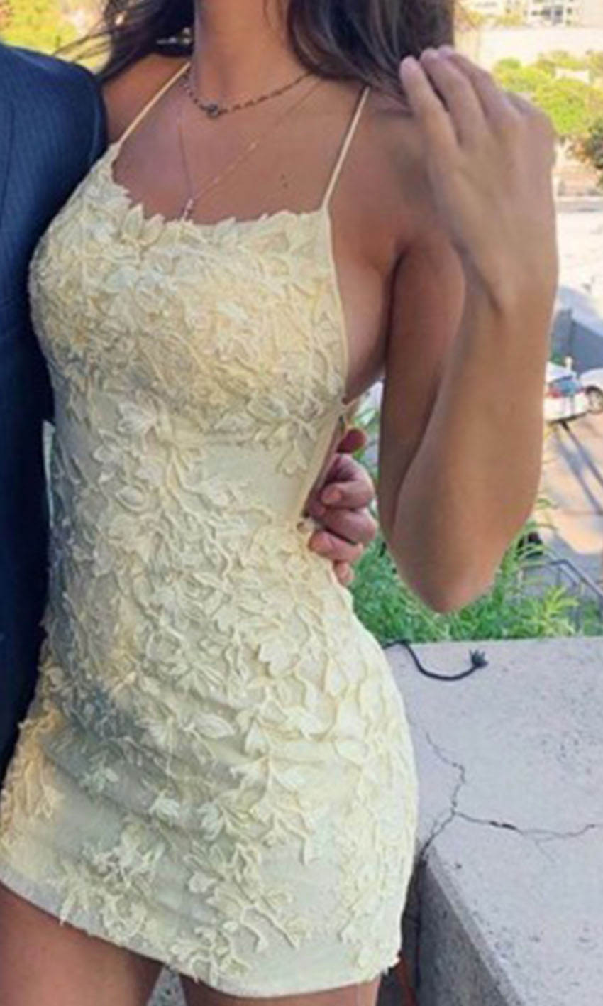 Embellished Short Yellow Cocktail Prom Dresses String Back P581 - promboutiqueonline